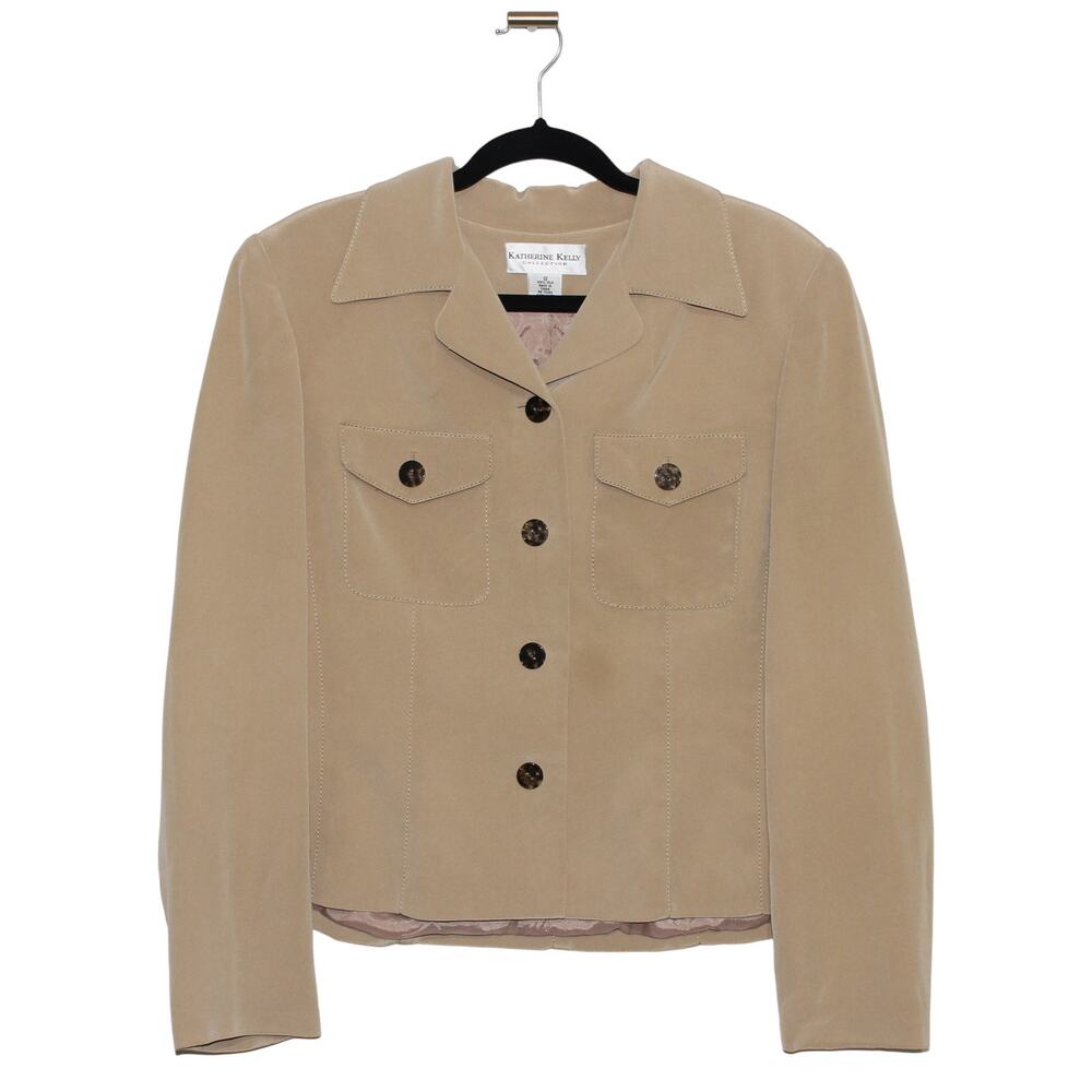 Vintage Katherine Kelly 100% Silk Tan Jacket Size 12